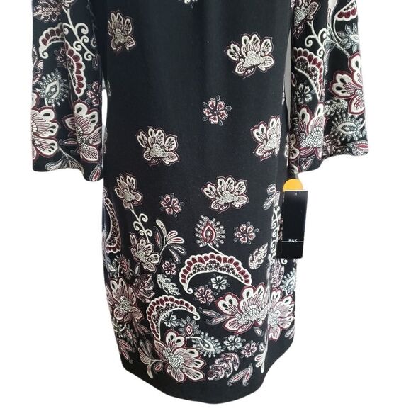 R&K Black w/ Textured Floral Print 3/4 Sleeve Shift Dress Sz 8 NWT - Picture 6 of 13